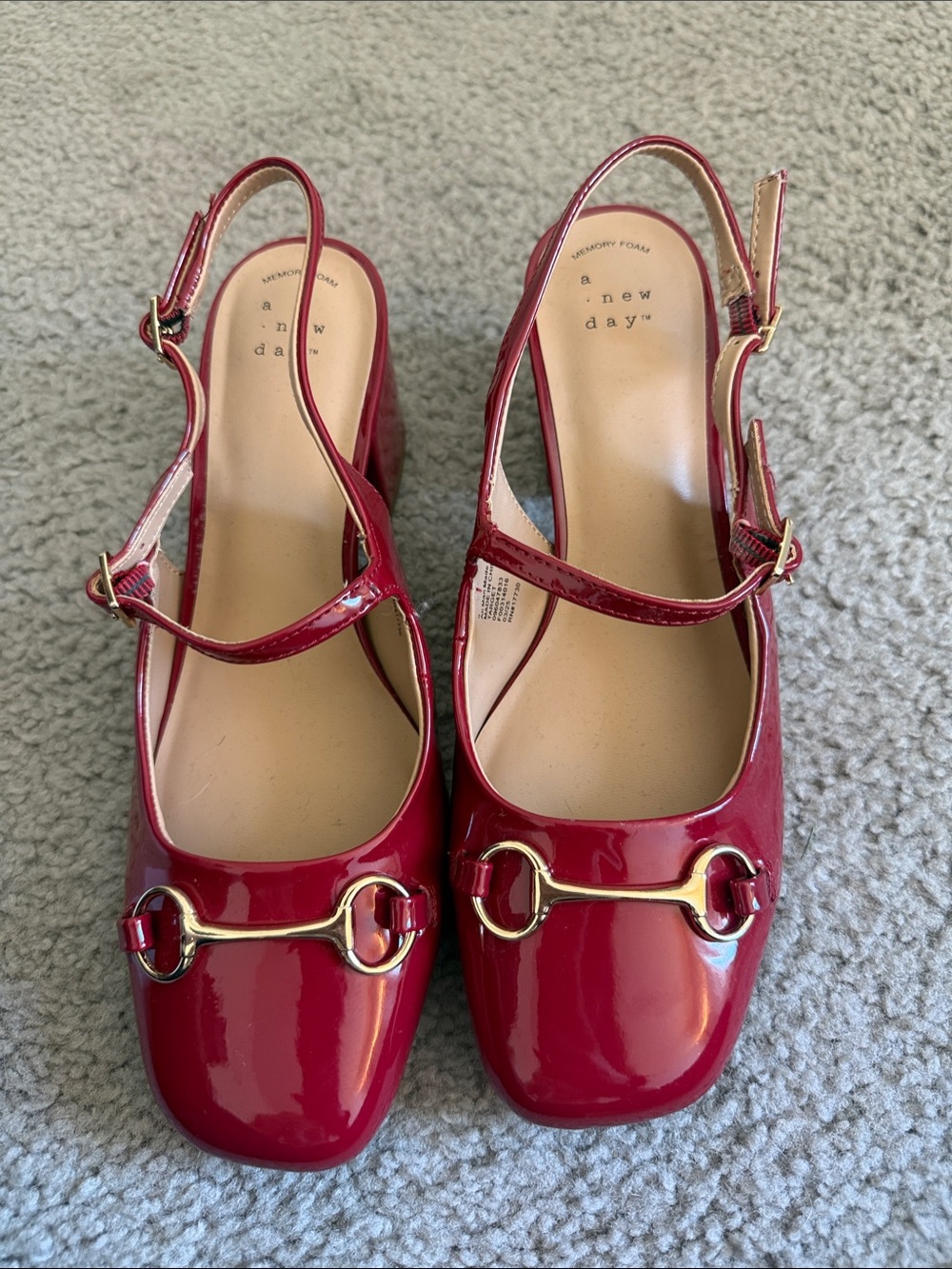 a new day Red Patent Mary Jane Slingbacks with Gold Hardware